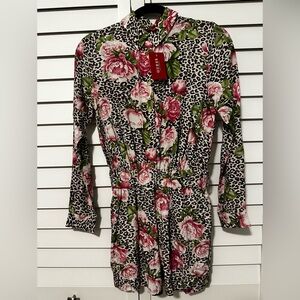 Guess Pink Floral and Leopard Pattern Romper